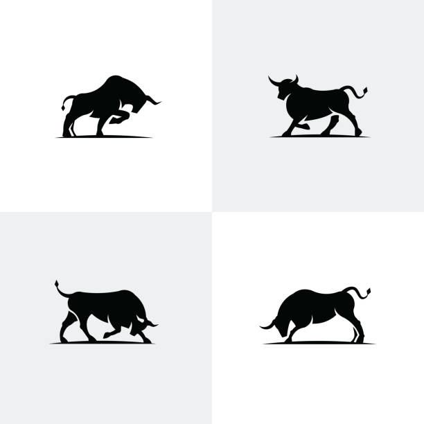satz von schwarzen stier symbole - wildrinder stock-grafiken, -clipart, -cartoons und -symbole