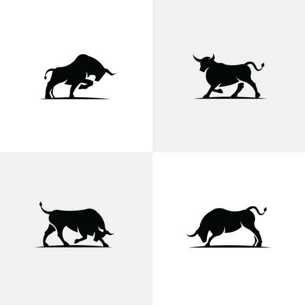 ilustraciones, imágenes clip art, dibujos animados e iconos de stock de conjunto de iconos de toro negro - toro