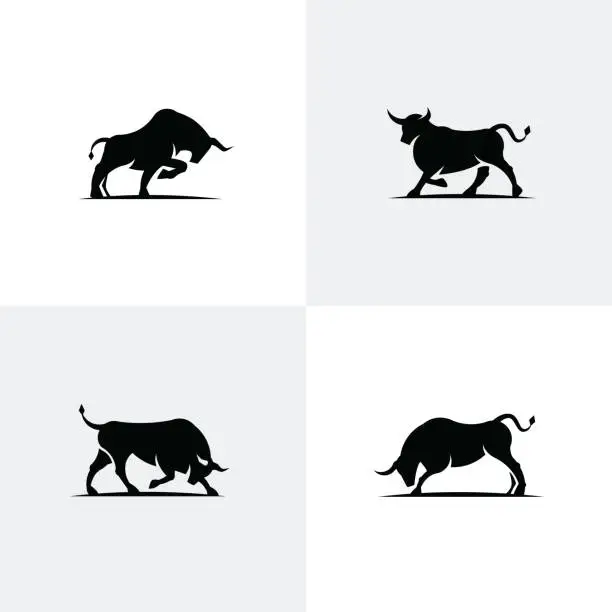 Vector illustration of Set of black bull icons