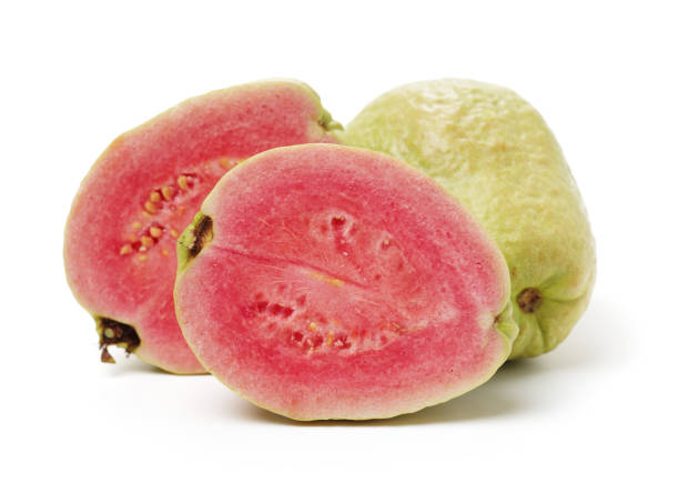 istock Pink guava fruit isolated on the white background 1124334759