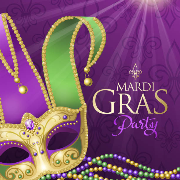 mardi gras party mit jester maske - glitter purple backgrounds shiny stock-grafiken, -clipart, -cartoons und -symbole