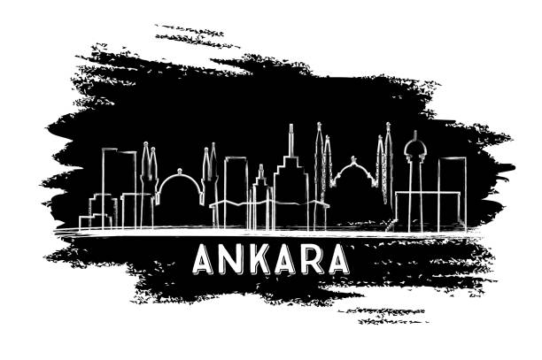 ankara türkiye şehir manzarası siluet. elle çizilmiş kroki. - ankara stock illustrations