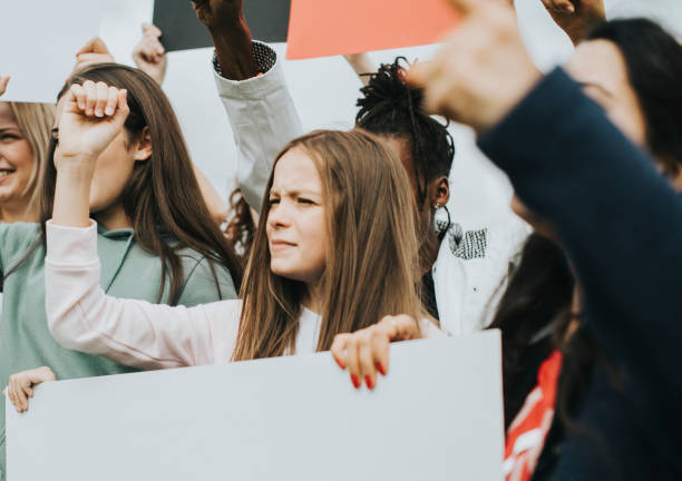 istock Group of angry female activists is protesting 1124341317