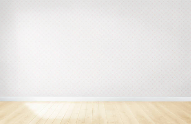 istock Pastel wallpaper in an empty room with wooden floor 1124346640