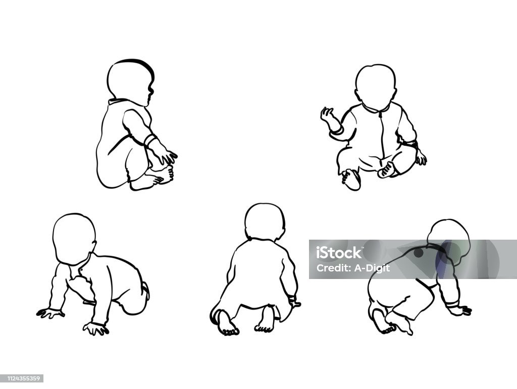 Baby Boy Crawl And Sit Six month old baby crawling around Baby - Human Age stock vector