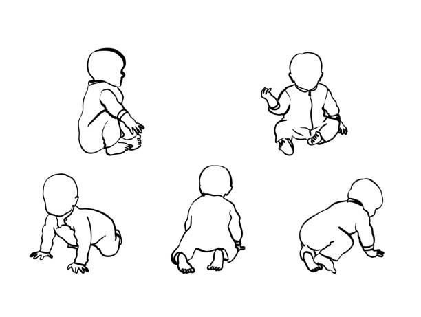 Baby Boy Crawl And Sit Six month old baby crawling around baby heart rate stock illustrations