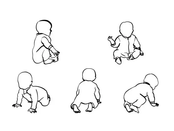 Vector illustration of Baby Boy Crawl And Sit