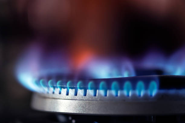 llamas de la estufa de gas - blue flame natural gas fireplace fotografías e imágenes de stock