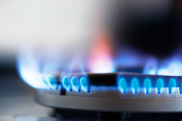 flames of gas stove - blue flame natural gas fireplace imagens e fotografias de stock