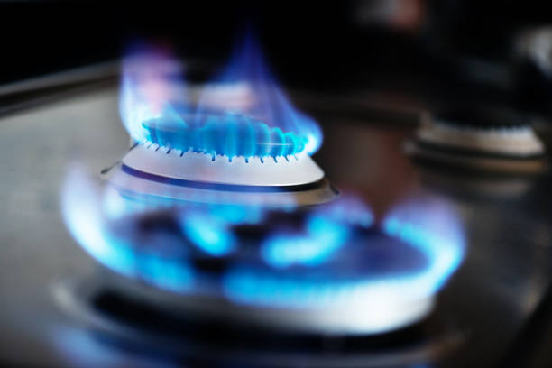 chamas de fogão a gás - flame natural gas boiler burner - fotografias e filmes do acervo