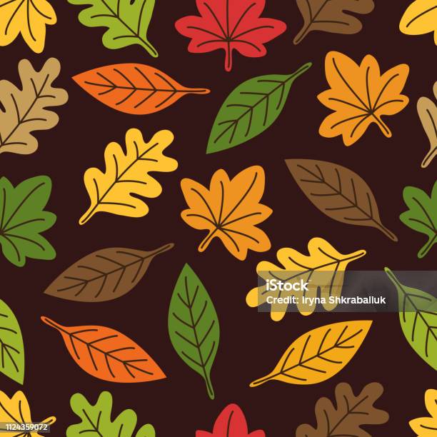 Autumn Rustic Pattern Cute Autumn Seamless Pattern With Rustic Hand Drawn Leaves Stock ...