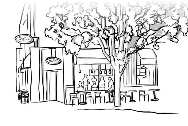 Vector illustration of Tranquil Coffee Shop Patio