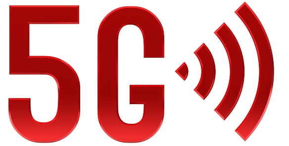 5g wireless technology mobile phone communication 3d red sign symbol icon render graphic cut out on white background