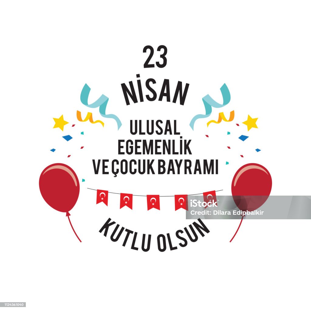 23 Нисан Кочук Байрами, 23 апреля Национальный суверенитет и День защиты дете й в Турции - Векторная графика Апрель роялти-фри