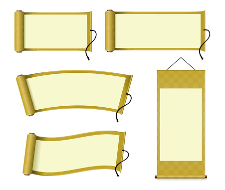 Japanese scroll paper / hanging scroll illustration set (gold)