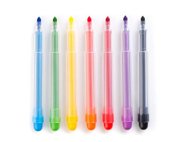 istock Colorful marker pen set on isolated background with clipping path. Vivid highlighter and blank space for your design or montage. - Image 1124365164