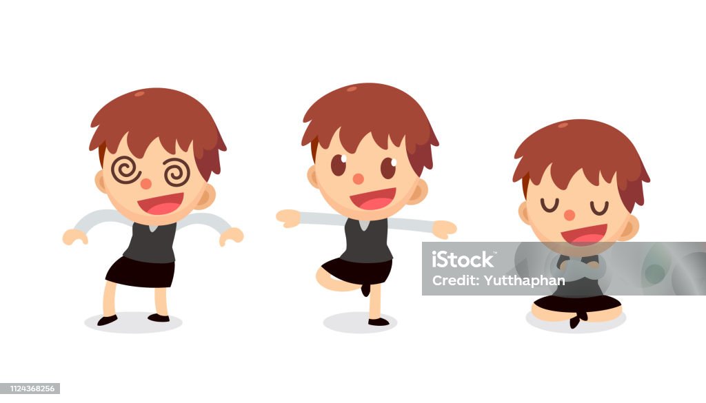 Set of tiny businesswoman character in actions. Numbness. Activity stock vector