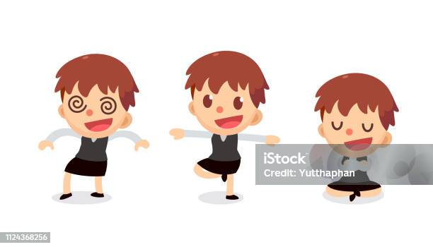 Set Of Tiny Businesswoman Character In Actions Numbness Stock Illustration - Download Image Now