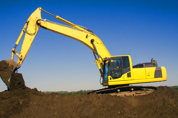 istock Close up details of industrial excavator working 1124368985