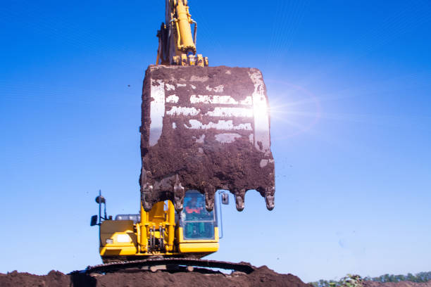istock Close up details of industrial excavator working 1124371217