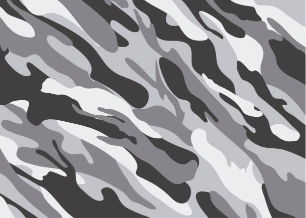 istock Camouflage pattern background. Shapes of foliage and branches. Black White Military army camo background. Woodland style. vector illustration. 1124373935
