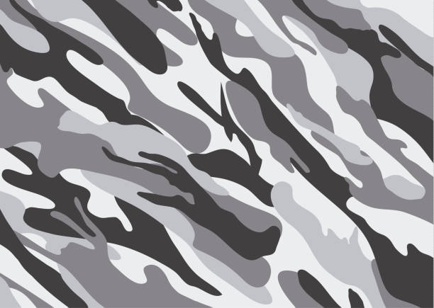 istock Camouflage pattern background. Shapes of foliage and branches. Black White Military army camo background. Woodland style. vector illustration. 1124375277