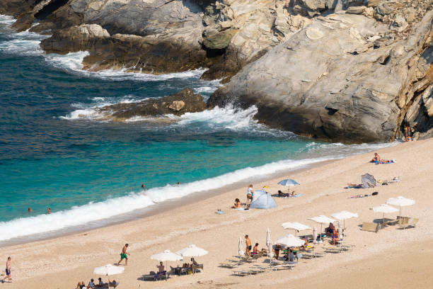 Summer beach Zorgos at Andros island in Greece.