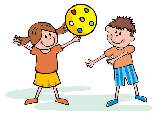 Happy Kids With Yellow Ball Stock Illustration - Download Image Now -  Sports Ball, Child, Throwing - iStock