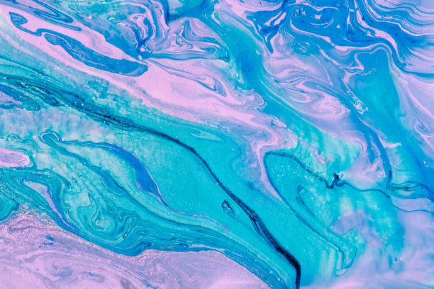 istock Blur marbling blue-violet texture as creative background.  Abstract oil painted waves. Handmade art. Liquid paint. 1124380051