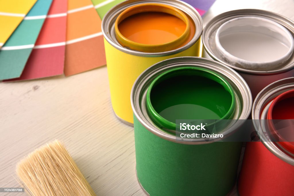 Colorful Paint Pots Open And Color Palette Elevated Detail Stock Photo -  Download Image Now - iStock