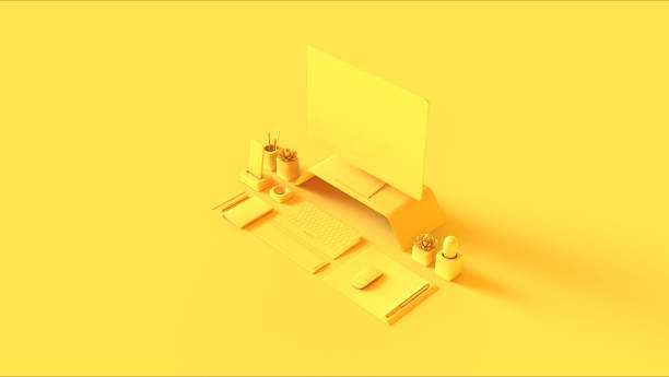 istock Yellow Contemporary Desk Setup 1124381866