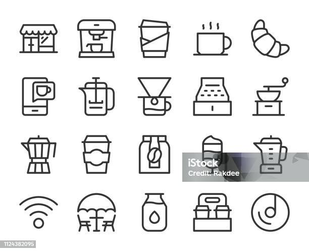 Coffee Shop Line Icons Stock Illustration - Download Image Now - Icon Symbol, Chair, Shopping