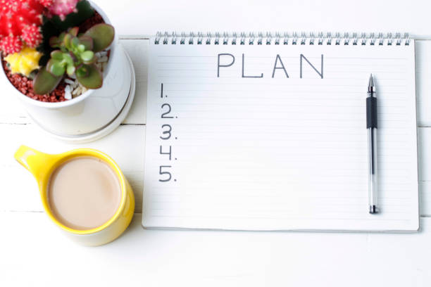 istock Inscription Plan in notepad, close-up, top view, concept of planning, goal setting 1124382862