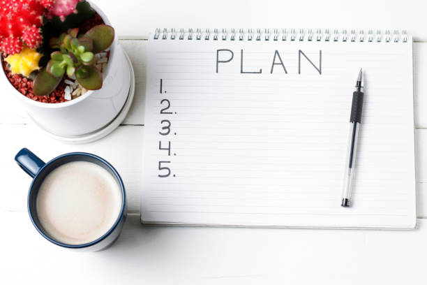 istock Inscription Plan in notepad, close-up, top view, concept of planning, goal setting 1124382864
