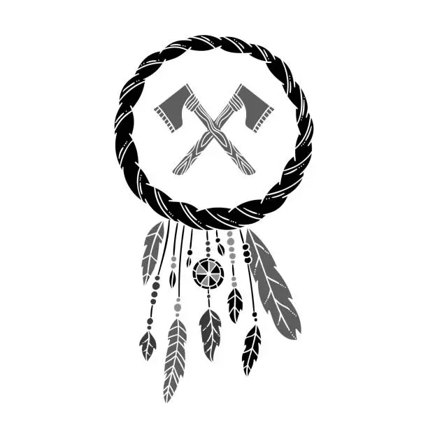 Vector illustration of Dreamcatcher vector illustration on white background. Boho style vintage graphic elements