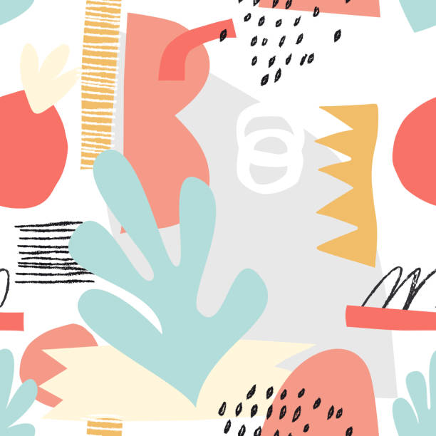 Scandinavian collage illustration background Vector seamless pattern papercutting illustrations stock illustrations