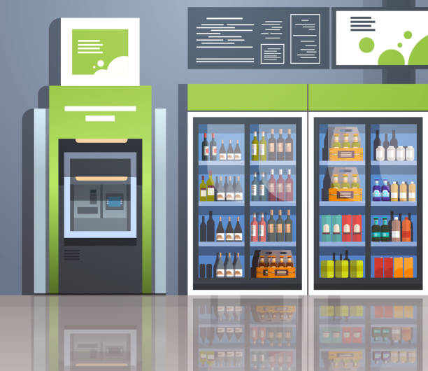 istock ATM cash automatic teller machine payment terminal beverages freezer glass door supermarket equipment concept modern store interior horizontal flat 1124388824