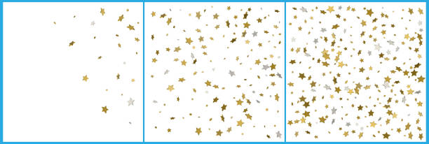 istock 3d gold and silver stars confetti celebrations. Simple festive modern design. Holiday vector. Set 3 in 1 1124390061