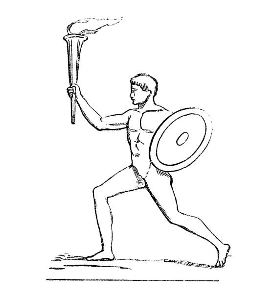 griechischen athleten hält fackel - olympische spiele - antike - olympic torch stock-grafiken, -clipart, -cartoons und -symbole