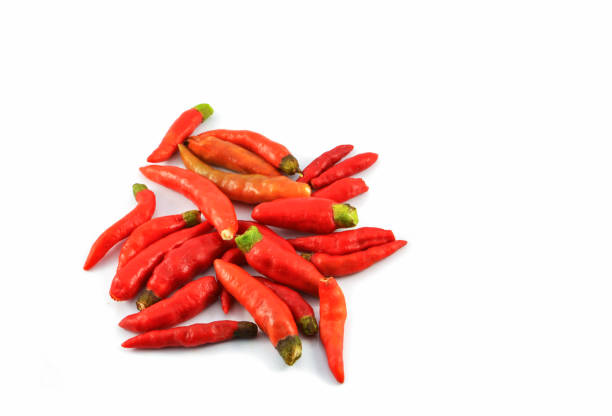 Thai red chilli pepper isolated on white background - other names small chilli padi bird eye chili