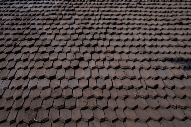 istock Wooden roof tiles. 1124398639