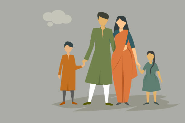 индийская семья в традиционном платье - indian girls illustrations stock illustrations