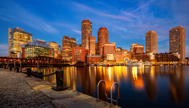 istock Boston harbor with cityscape and skyline on sunset 1124402276