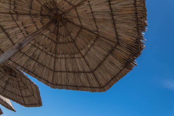 istock lying under a straw umbrella and the summer sky. point of view 1124403572