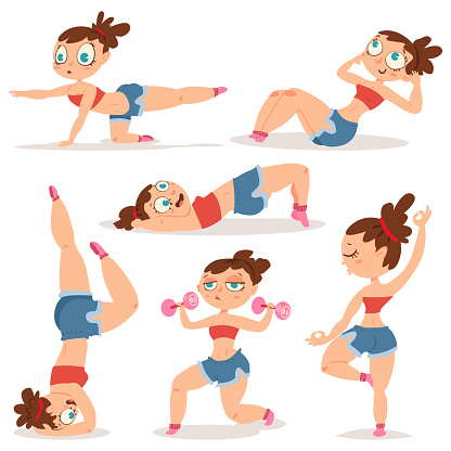 Ilustración de Mujer Haciendo Ejercicios De Fitness Cute Dibujos Animados Chica Vector Conjunto De Caracteres Aislado En Un Fondo Blanco Saludable Estilo De Vida Y El Deporte De La Ilustración y más Ilustración de Mujer Haciendo Ejercicios De Fitness Cute Dibujos Animados Chica Vector Conjunto De Caracteres Aislado En Un Fondo Blanco Saludable Estilo De Vida Y El Deporte De La Ilustración y más