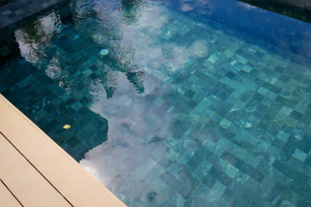 istock exterior wooden pool deck, Top view 1124409820