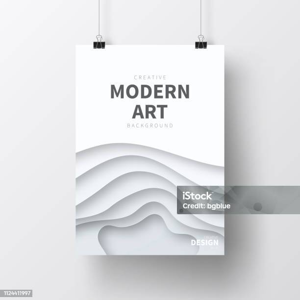 Poster With Paper Cut Design Isolated On White Background Stock Illustration - Download Image Now