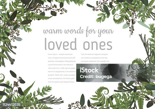 istock Wedding invitation, beautiful greeting card, vector watercolor banner. Angled frame with green eucalyptus leaves, brunia,  boxwood, rose and forest fern isolated 1124412035