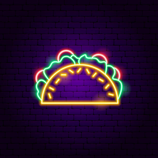 Tacos Neon Sign Tacos Neon Sign. Vector Illustration of Cafe Promotion. tacos stock illustrations