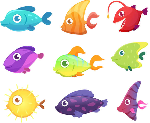 Cartoon Fish Underwater Ocean Sea Animals For Games Vector